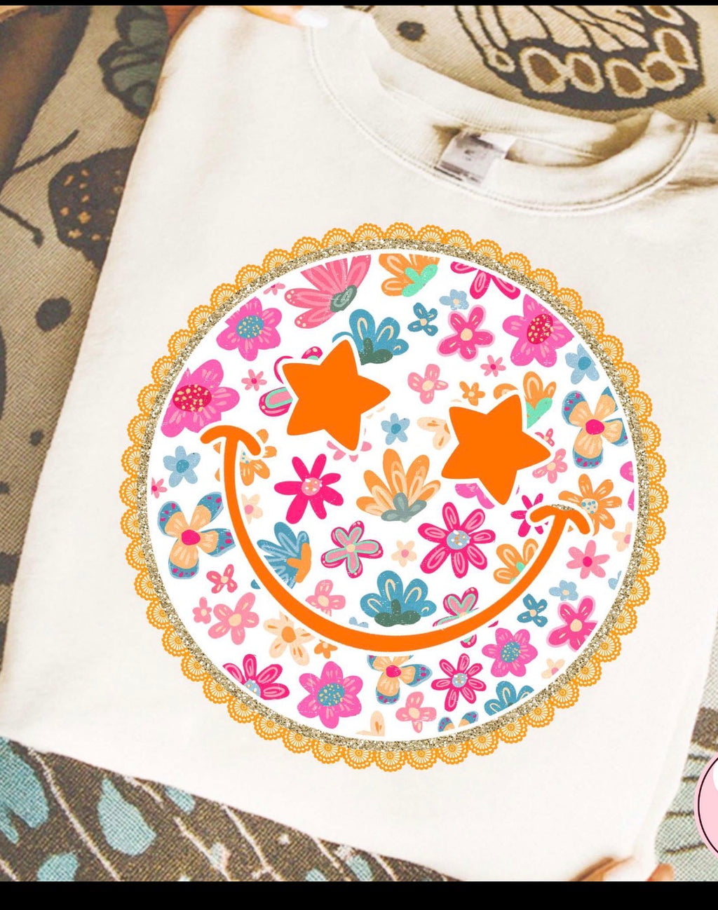 Kids T-Shirt — Floral Smiley Face Graphic Tee for Girls & Boys