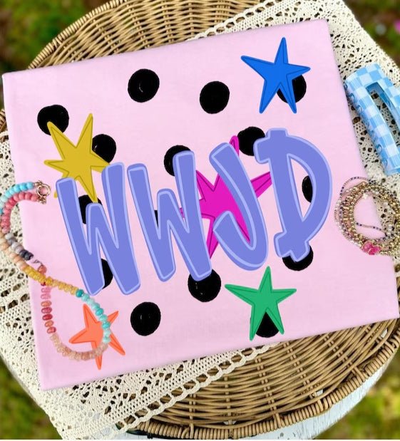 Toddler Tee — Colorful 'WWJD' Stars Graphic Kids Shirt