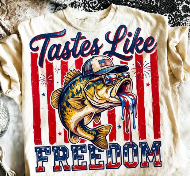 “Tastes Like Freedom” Patriotic Fishing Graphic Tee