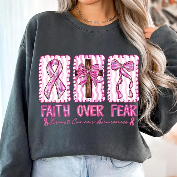 Breast Cancer Awareness T-Shirt - "Faith Over Fear" Pink Ribbon Tee