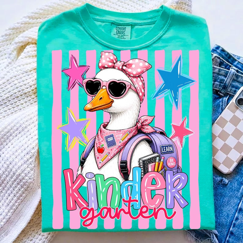 Kinder Girl Duck Youth Tee — Cute Kindergarten Back to School Shirt