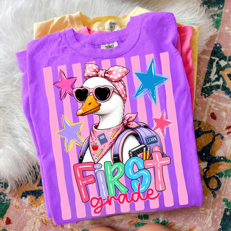 First Grade Girl Duck Graphic Youth Tee — Cute Back-to-School Shirt for Kids