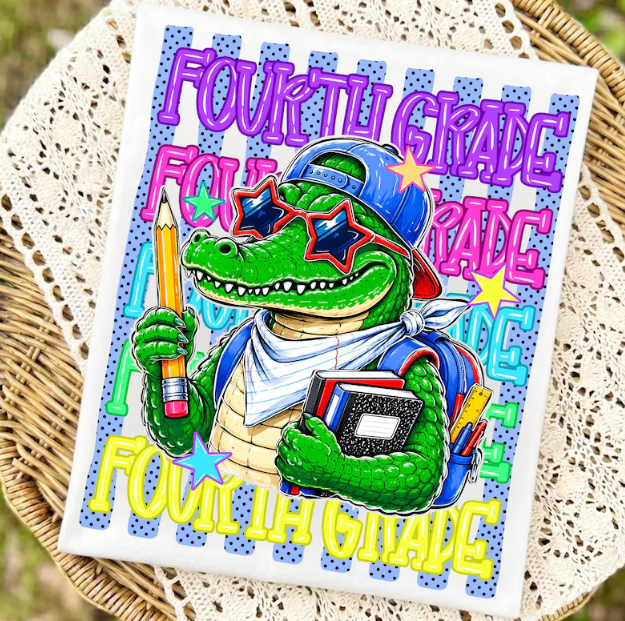 Youth Tee — Colorful ‘Fourth Grade’ Alligator School Graphic