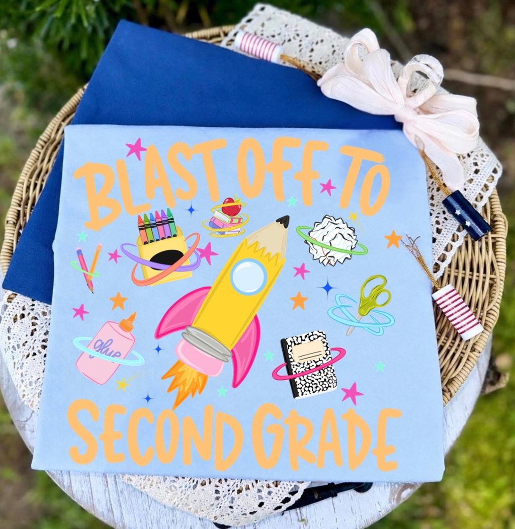 Blast Off to Second Grade Youth Tee — Cute Rocket Back-to-School Shirt for Kids