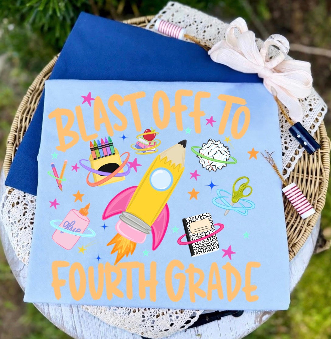 "Blast Off to Fourth Grade" Rocket Back-to-School Shirt