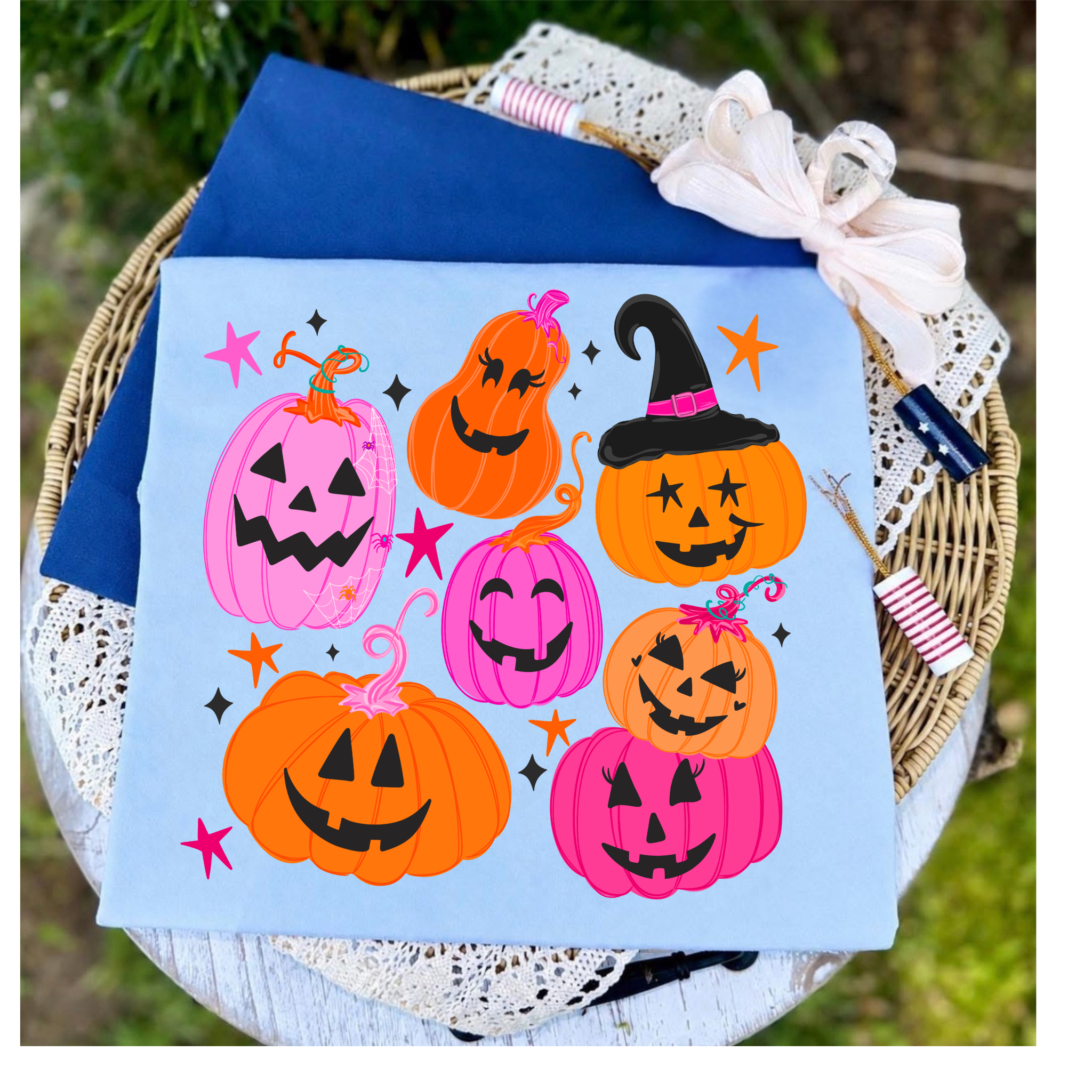 Kids Halloween Pumpkins T-Shirt — Cute Pink & Orange Jack-O'-Lantern Tee