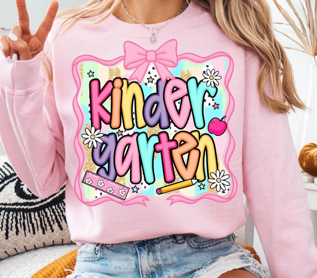 Kindergarten Kids T-Shirt — Colorful Back-to-School Shirt with Bow