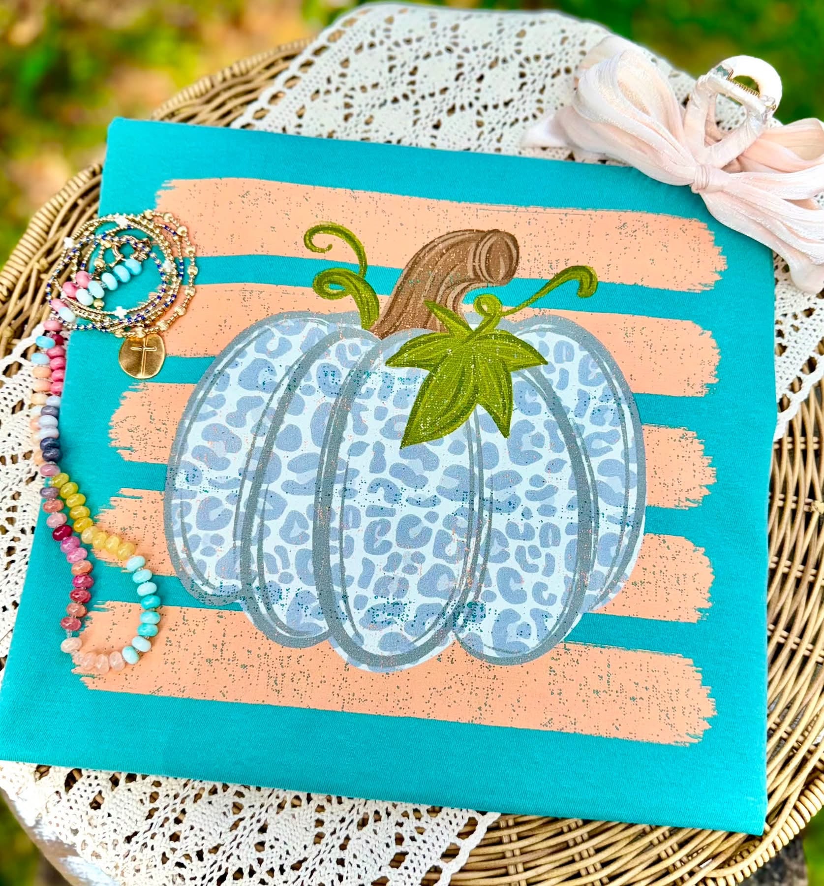 Pumpkin Stripes T-Shirt — Leopard Print Pumpkin Fall Tee