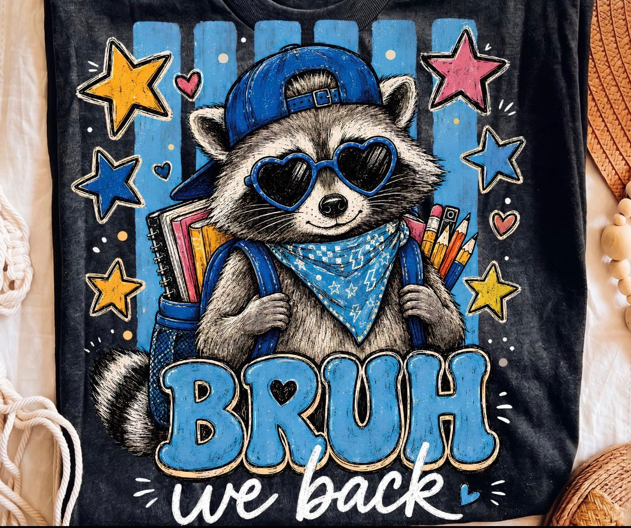 Kids Tee — Cute Raccoon “Bruh We Back” Graphic Shirt
