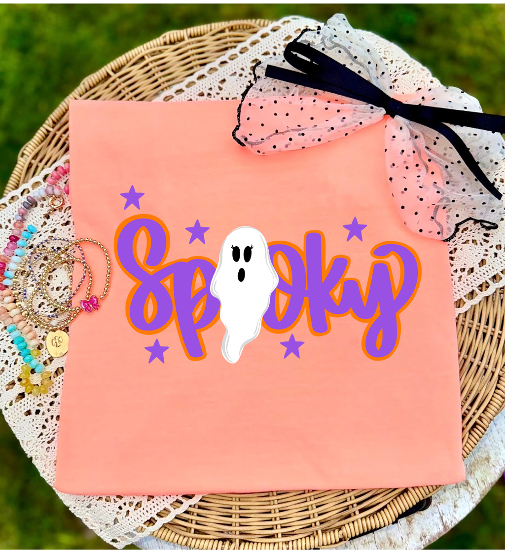 Spooky Ghost Tee — Halloween Orange Graphic T-Shirt