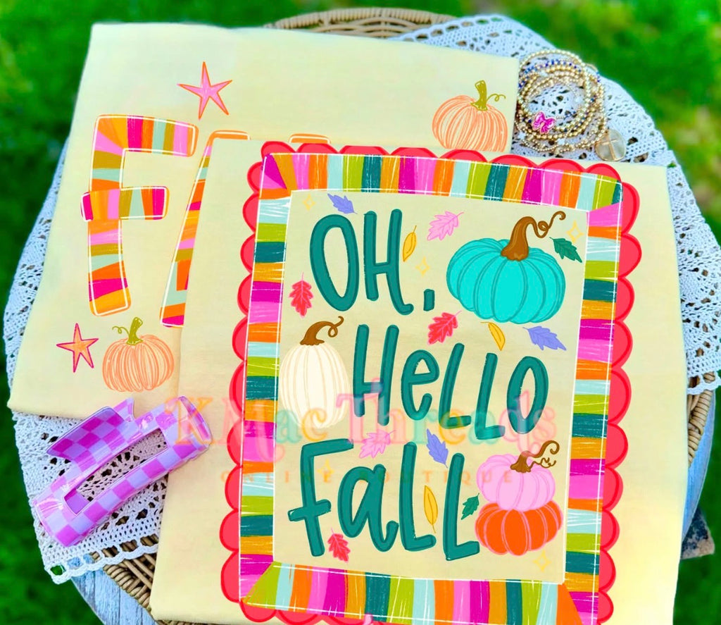 Oh, Hello Fall T-Shirt — Colorful Pumpkin Autumn Tee