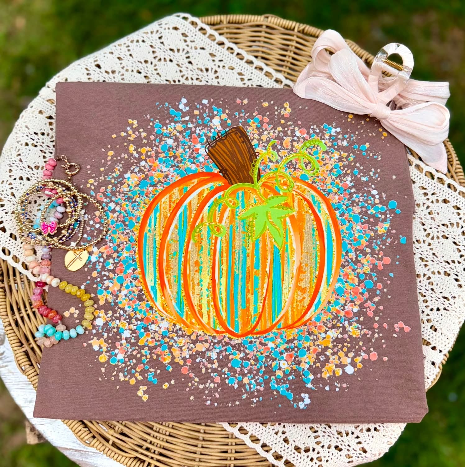 Paint-Splash Pumpkin T-Shirt — Colorful Fall Halloween Tee