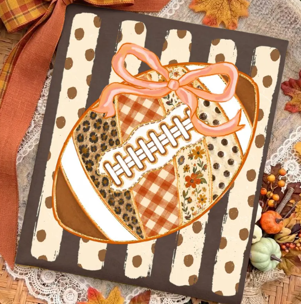 Preppy Floral Fall Football — Cute Bow & Polka Dot Game Day T-Shirt