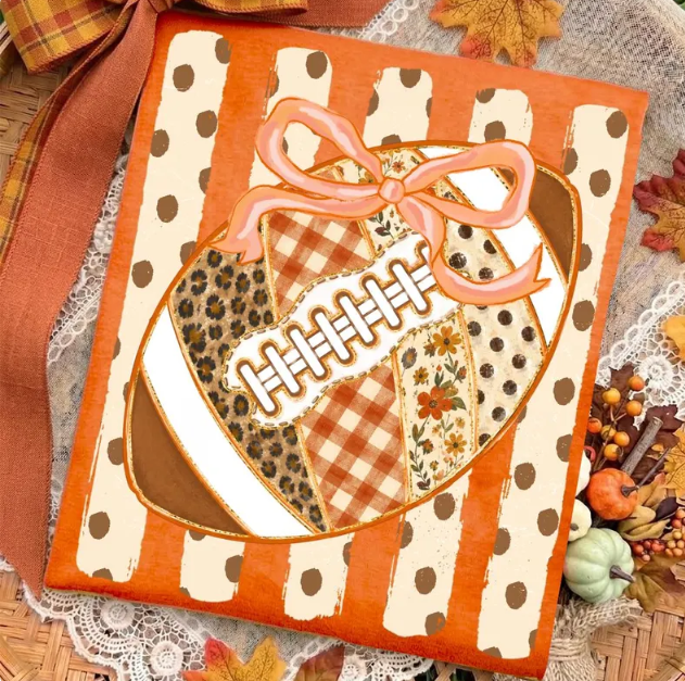 Preppy Floral Fall Football — Cute Bow & Polka Dot Game Day T-Shirt