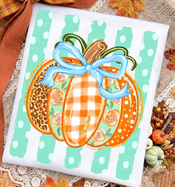 Kids Striped Preppy Fall Pumpkin Glitter— Cute Plaid & Leopard Pumpkin Shirt for Fall
