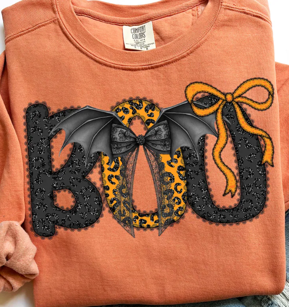 BOO Halloween T-Shirt — Cute Bat & Bow Graphic Tee for Trick-or-Treat