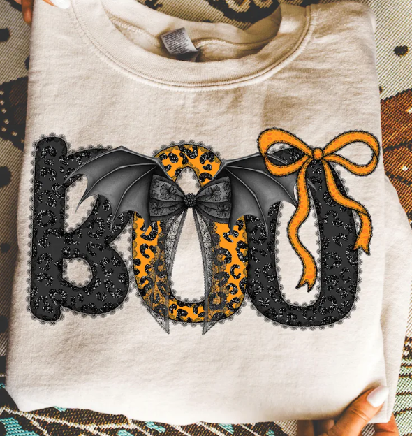 BOO Halloween T-Shirt — Cute Bat & Bow Graphic Tee for Trick-or-Treat