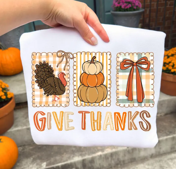 Give Thanks T-Shirt — Thanksgiving Fall Turkey Pumpkin Graphic Tee
