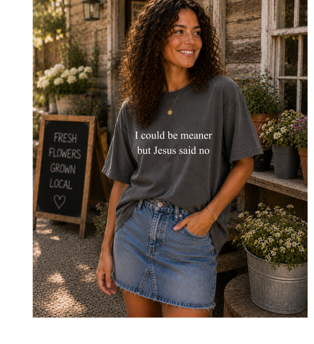 "I could be meaner but Jesus said no" Funny Faith Tee