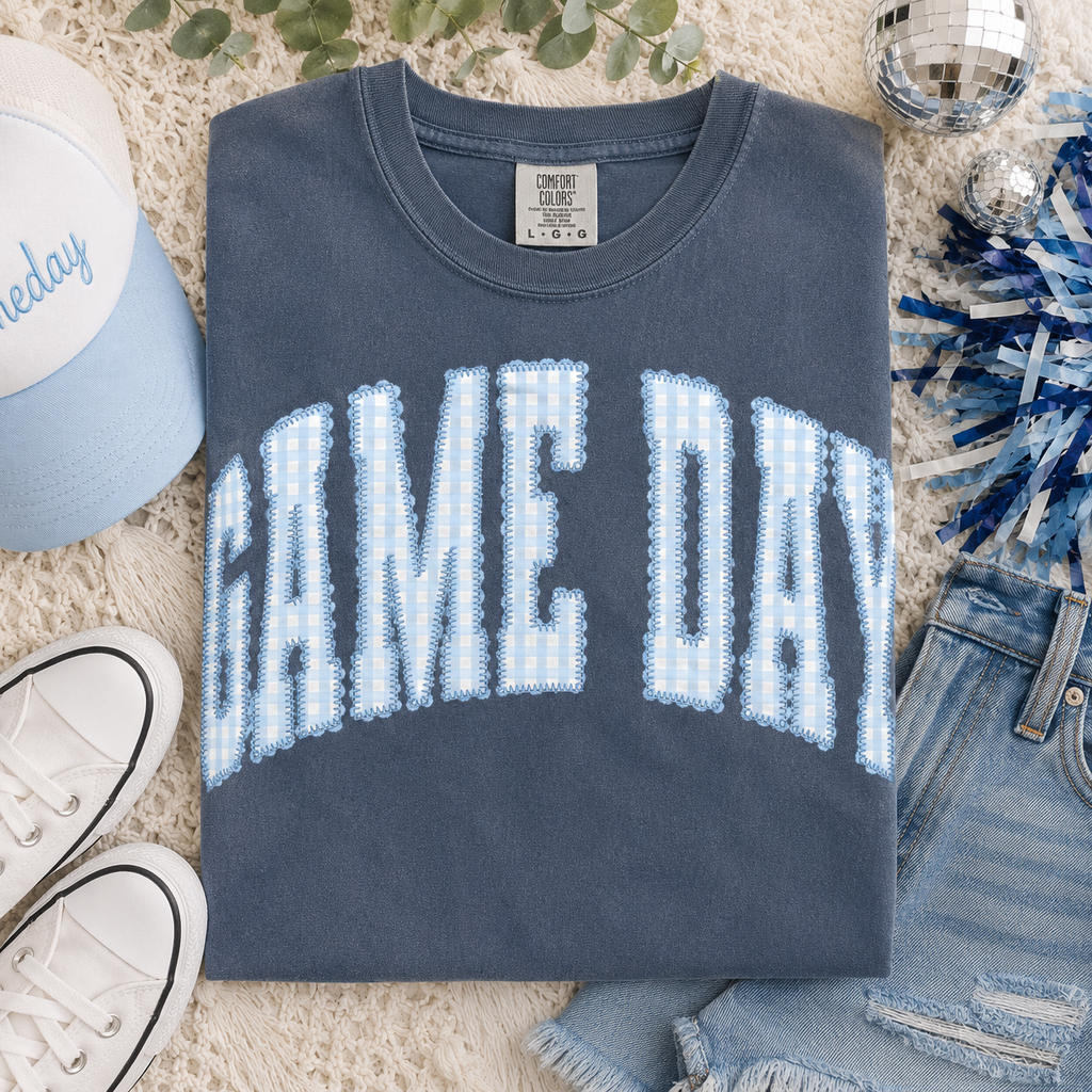 Game Day T-Shirt — Vintage Plaid Arch Graphic Sports Tee