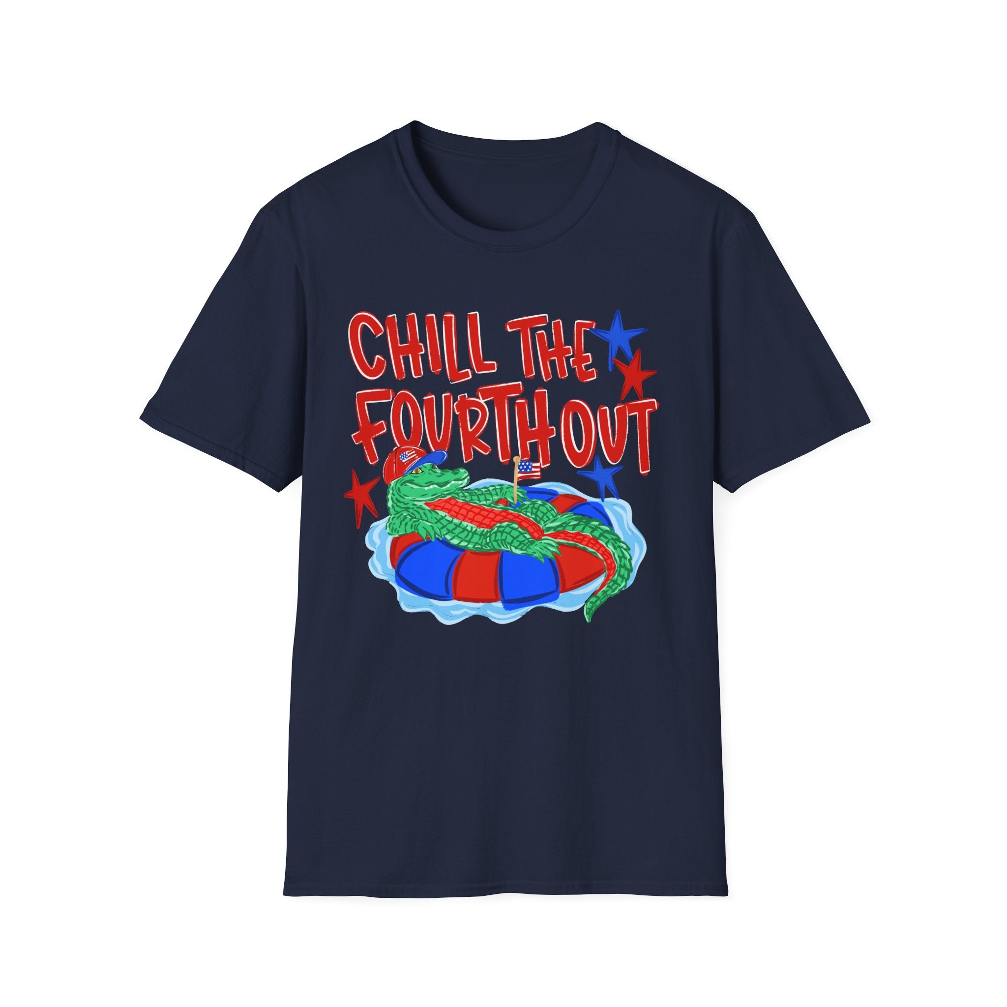 Chill the Fourth Out With Hat T-Shirt — Patriotic Alligator 4th of July Tee