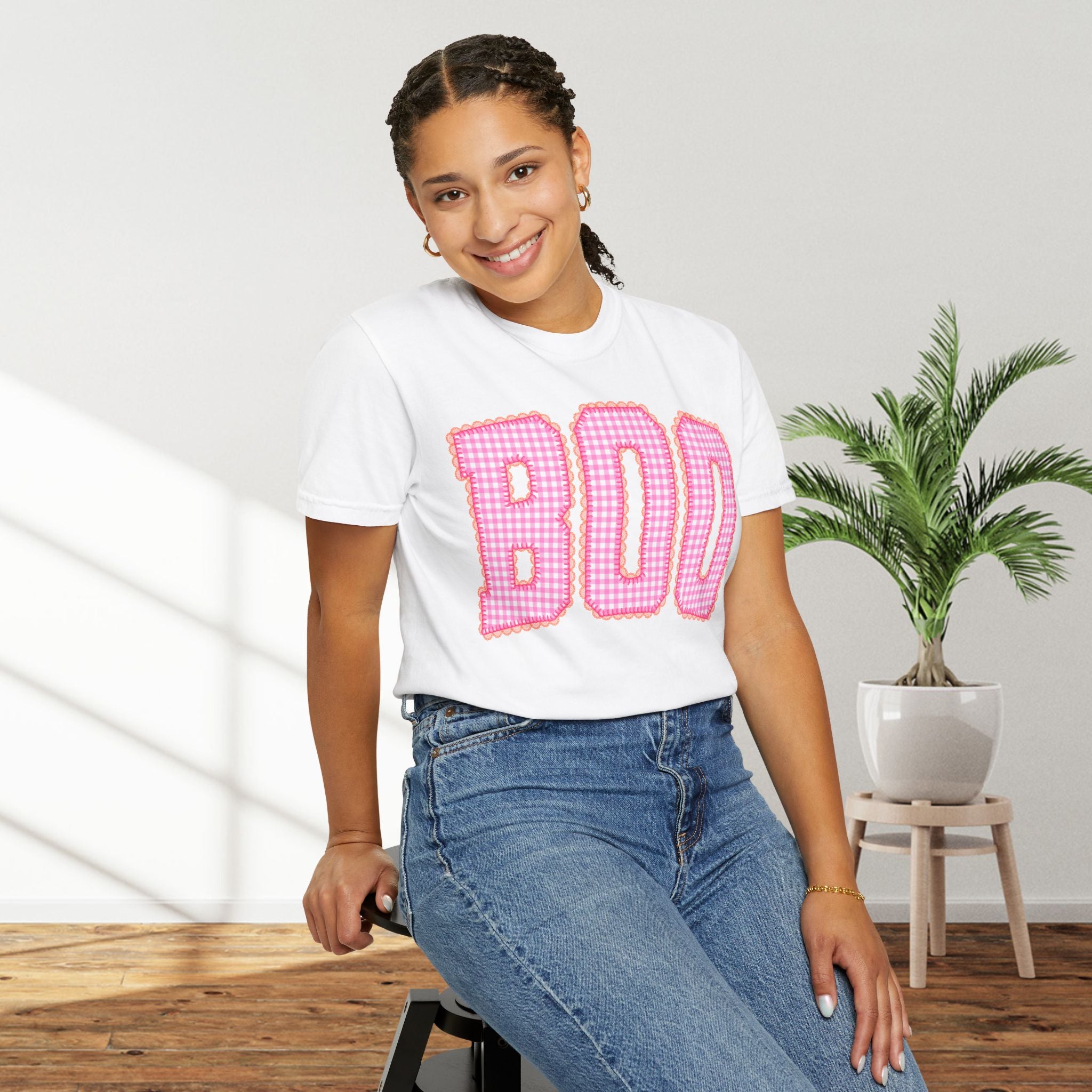 Boo Pink Gingham Graphic T-Shirt