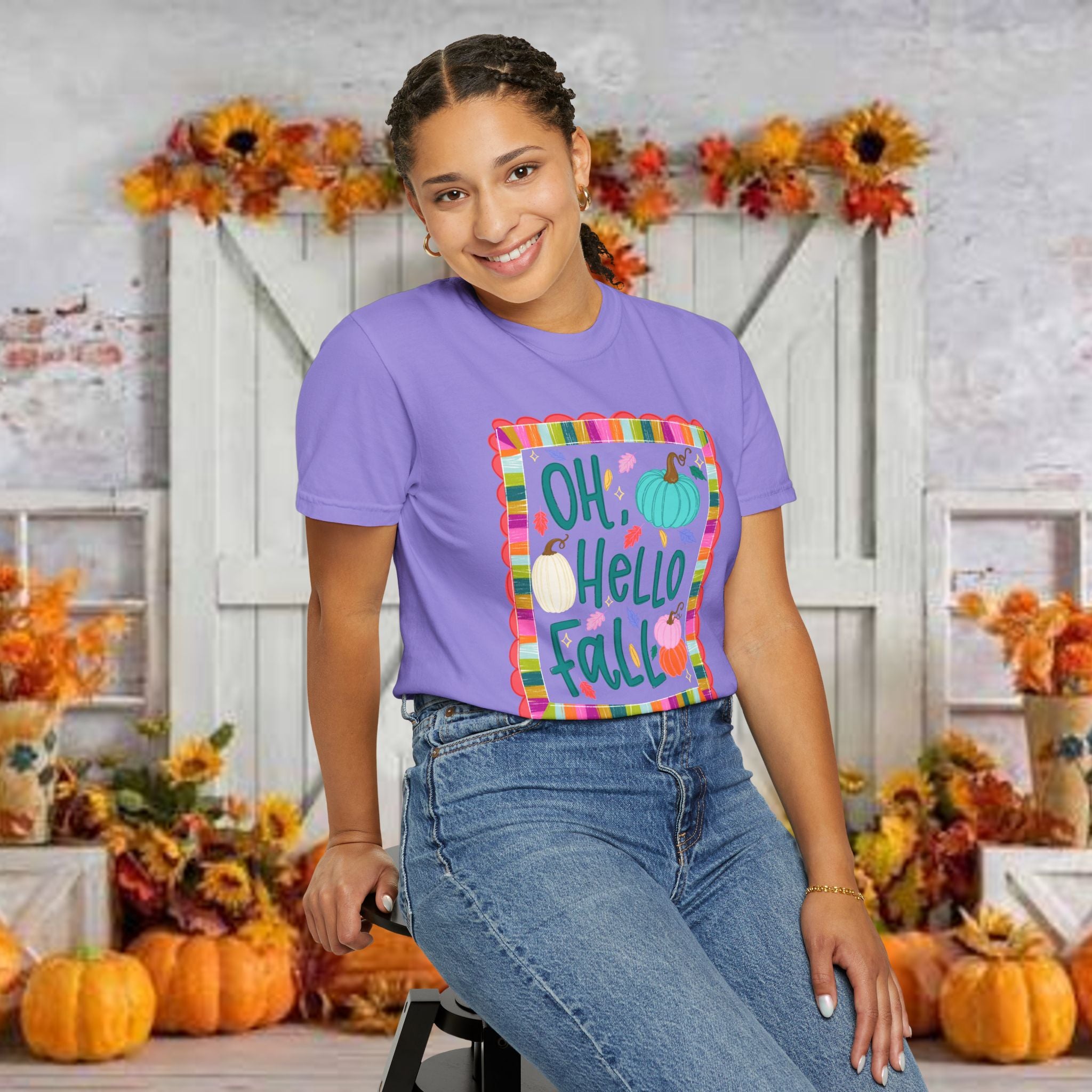 Oh, Hello Fall T-Shirt — Colorful Pumpkin Autumn Tee