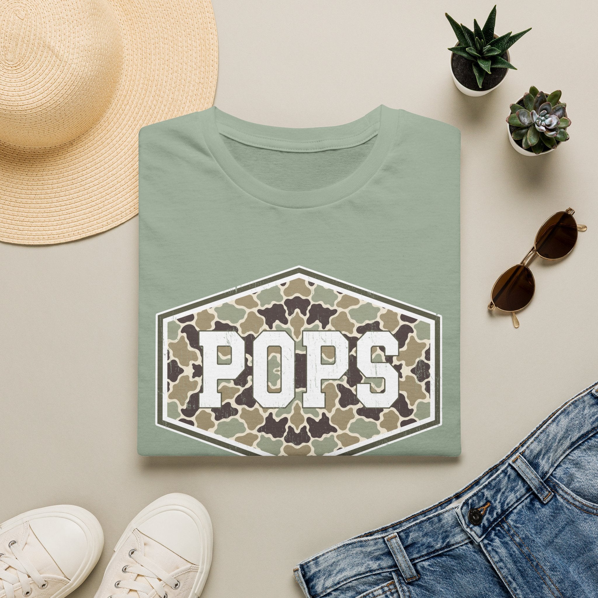 POPS Camo T-Shirt — Vintage Hex Dad Shirt for Fathers & Grandfathers
