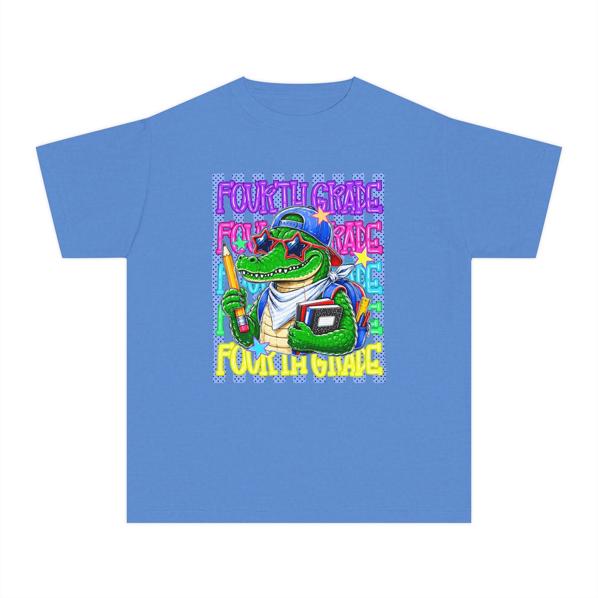 Youth Tee — Colorful ‘Fourth Grade’ Alligator School Graphic