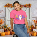 Spooky Ghost Halloween T-Shirt — Orange Graphic Tee with Cute Ghost & Stars