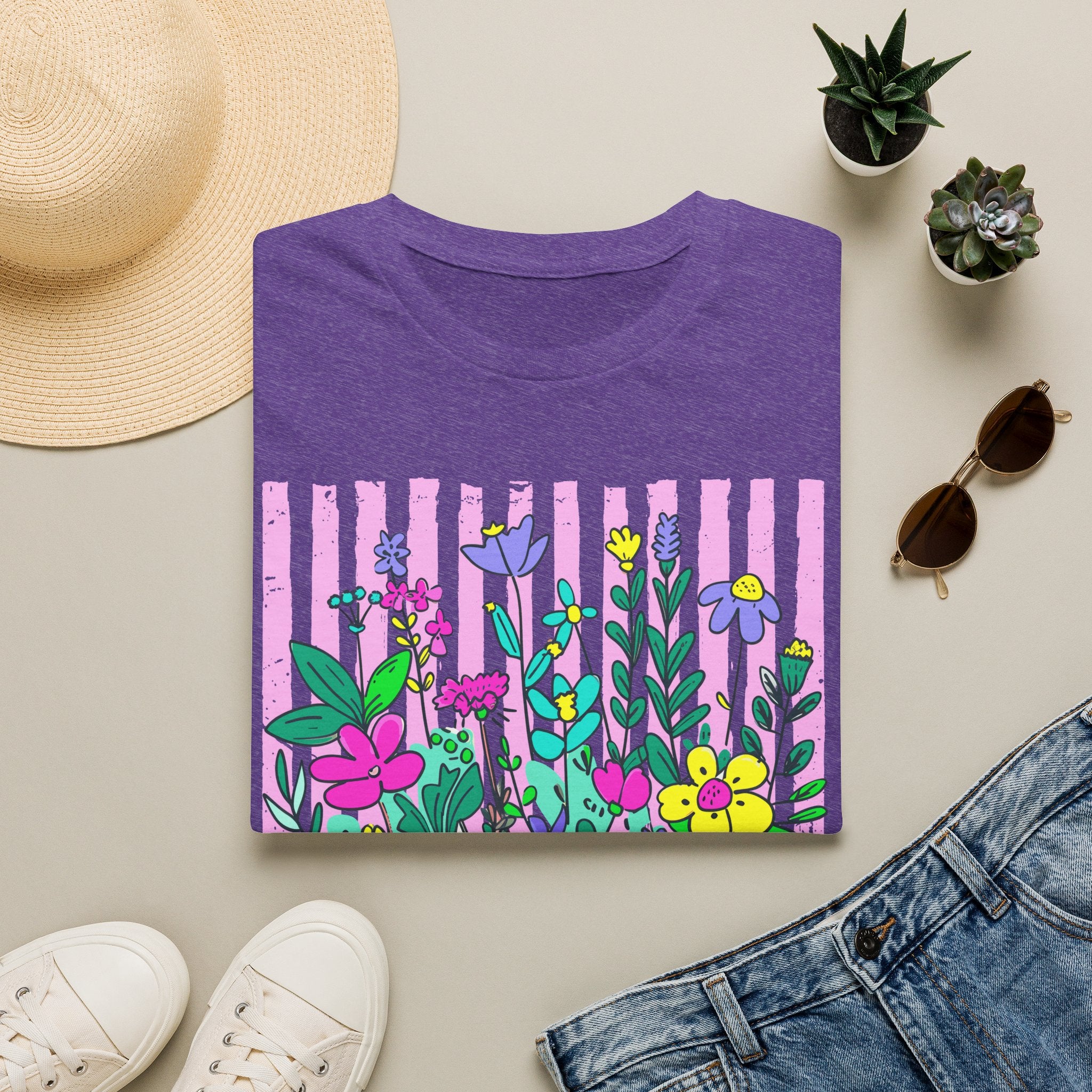 Granny Floral Graphic T-Shirt — Colorful Striped Bouquet Tee