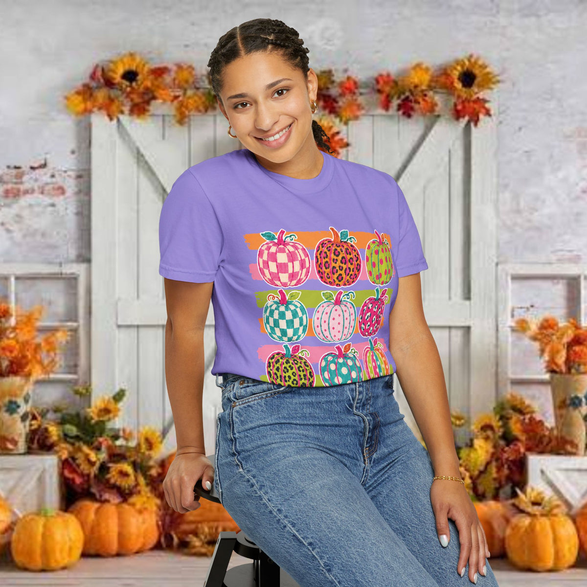 Striped Preppy Neon Fall Pumpkin Bow