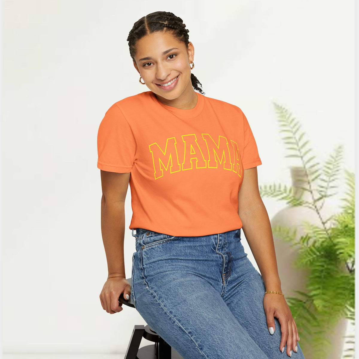Mama Yellow Graphic T-Shirt — Vintage Collegiate Mom Tee