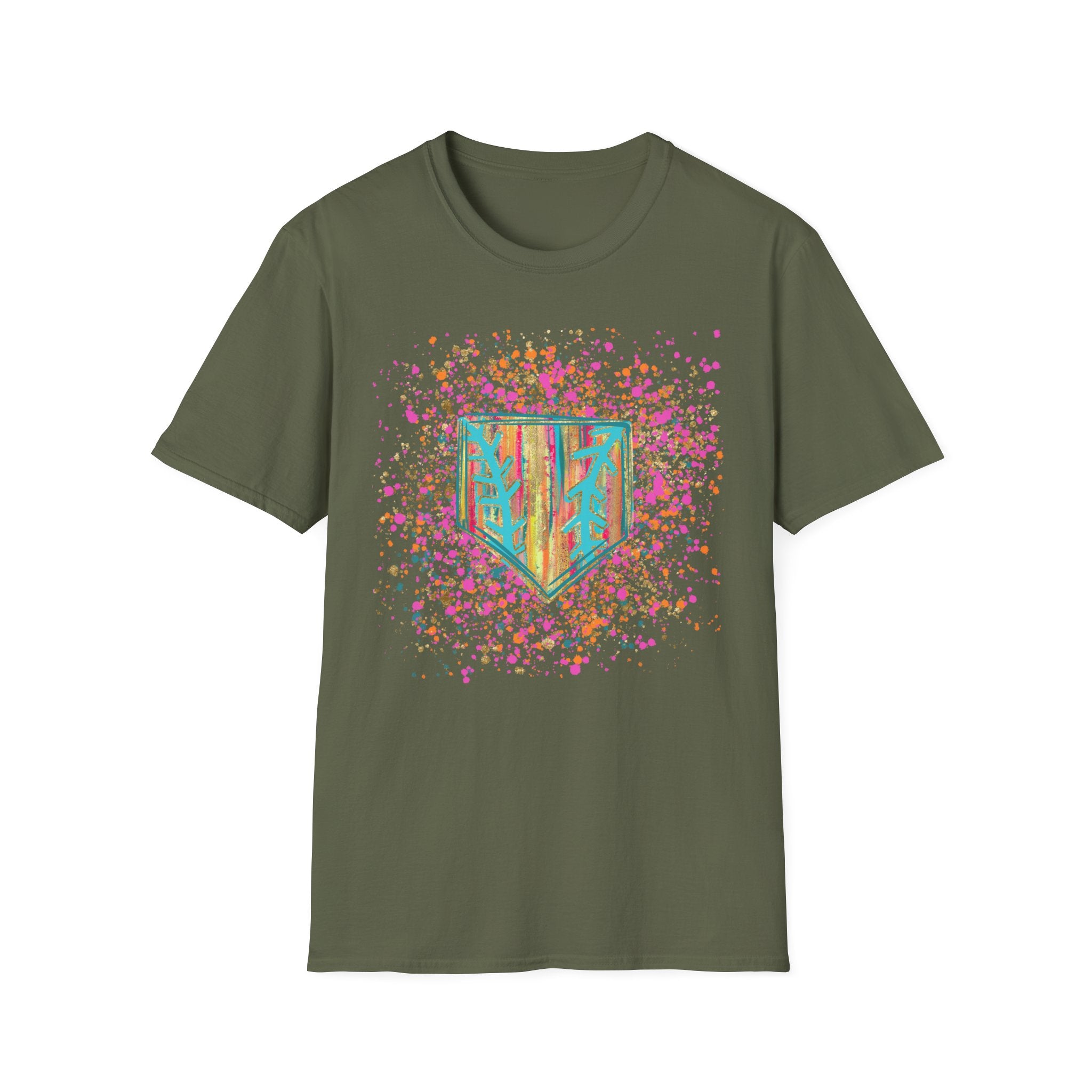 Colorful Floral Shield T-Shirt — Boho Painted Crest Graphic Tee