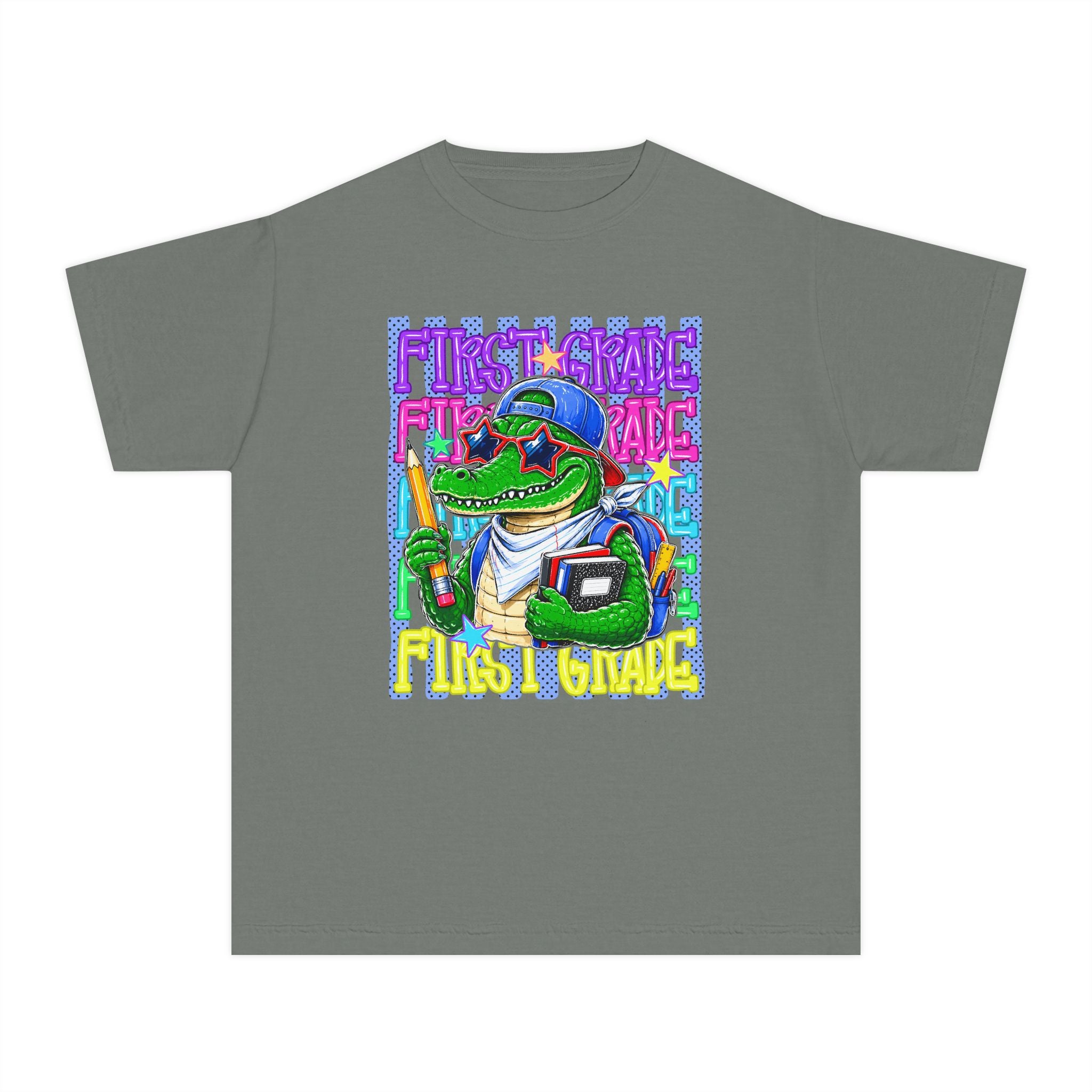 Youth Tee – Cool Crocodile ‘First Grade’ Back-to-School Graphic