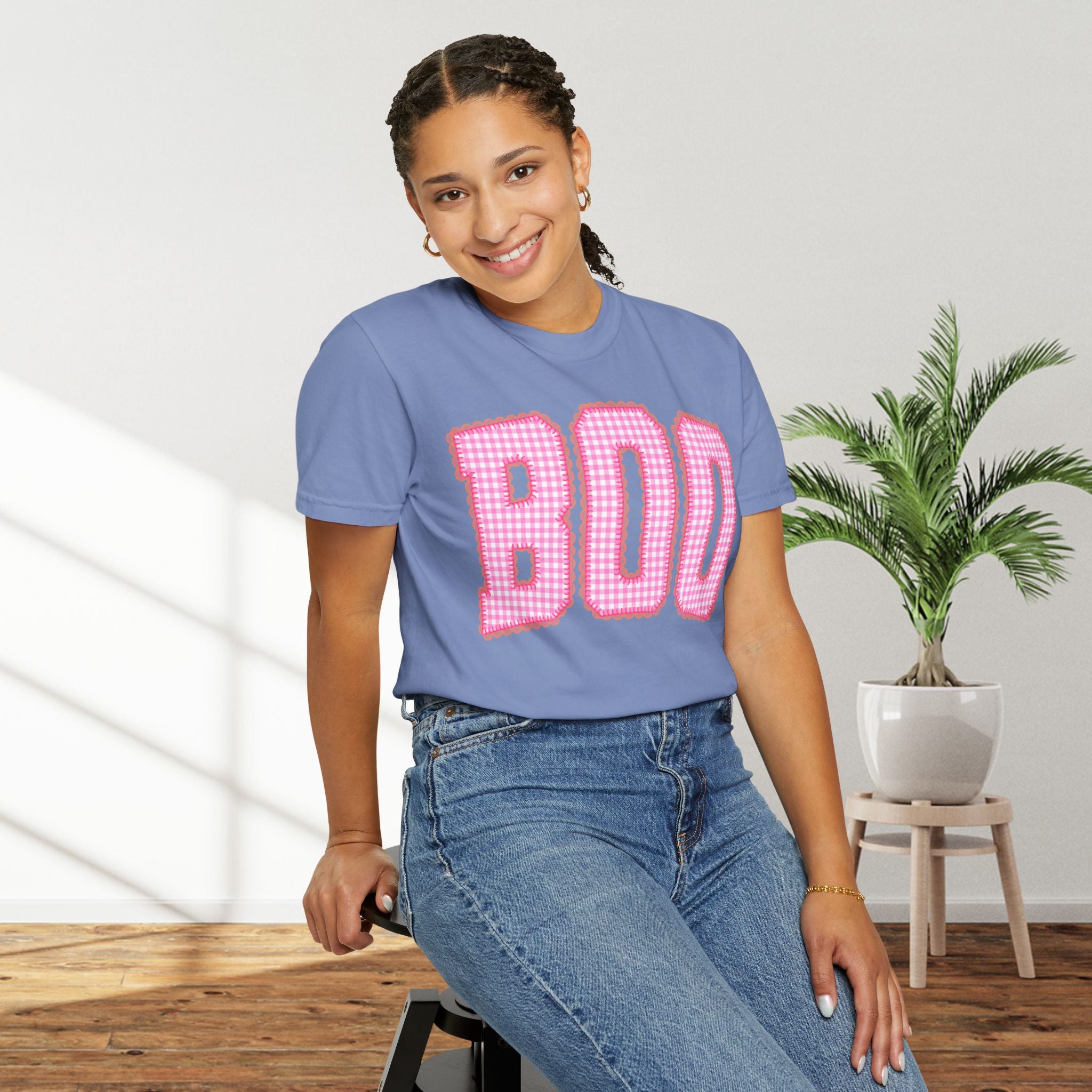Boo Pink Gingham Graphic T-Shirt