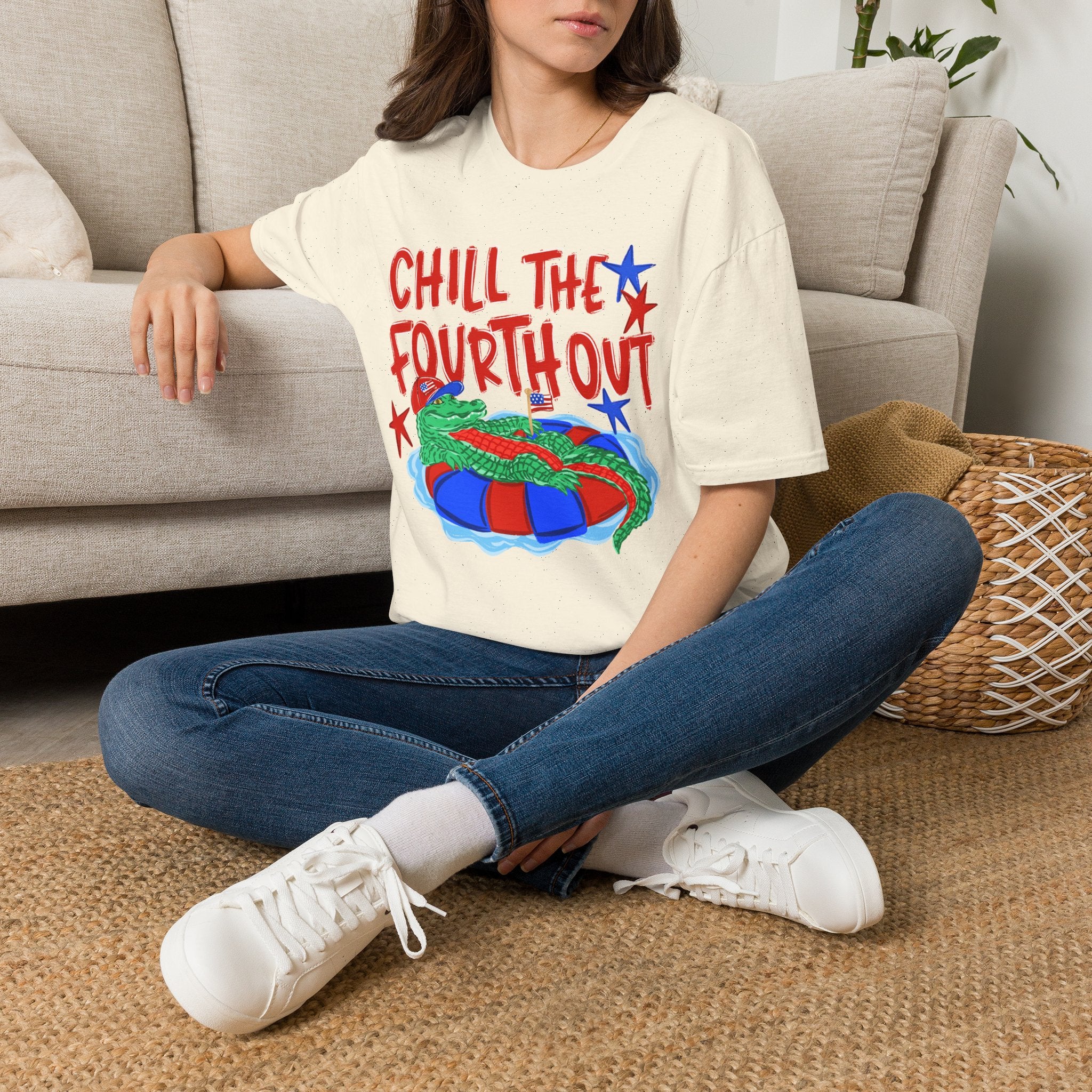 Chill the Fourth Out With Hat T-Shirt — Patriotic Alligator 4th of July Tee