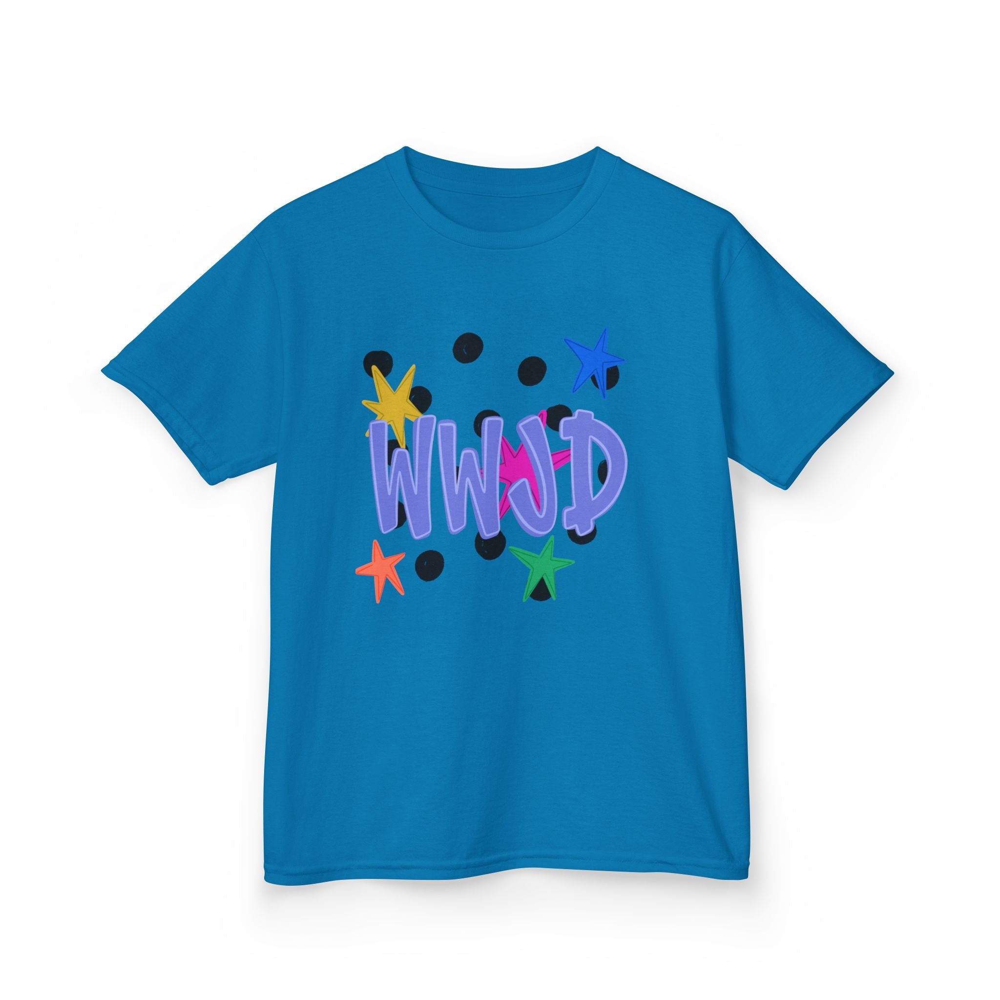 Kids Tee — Colorful "WWJD" Stars Graphic