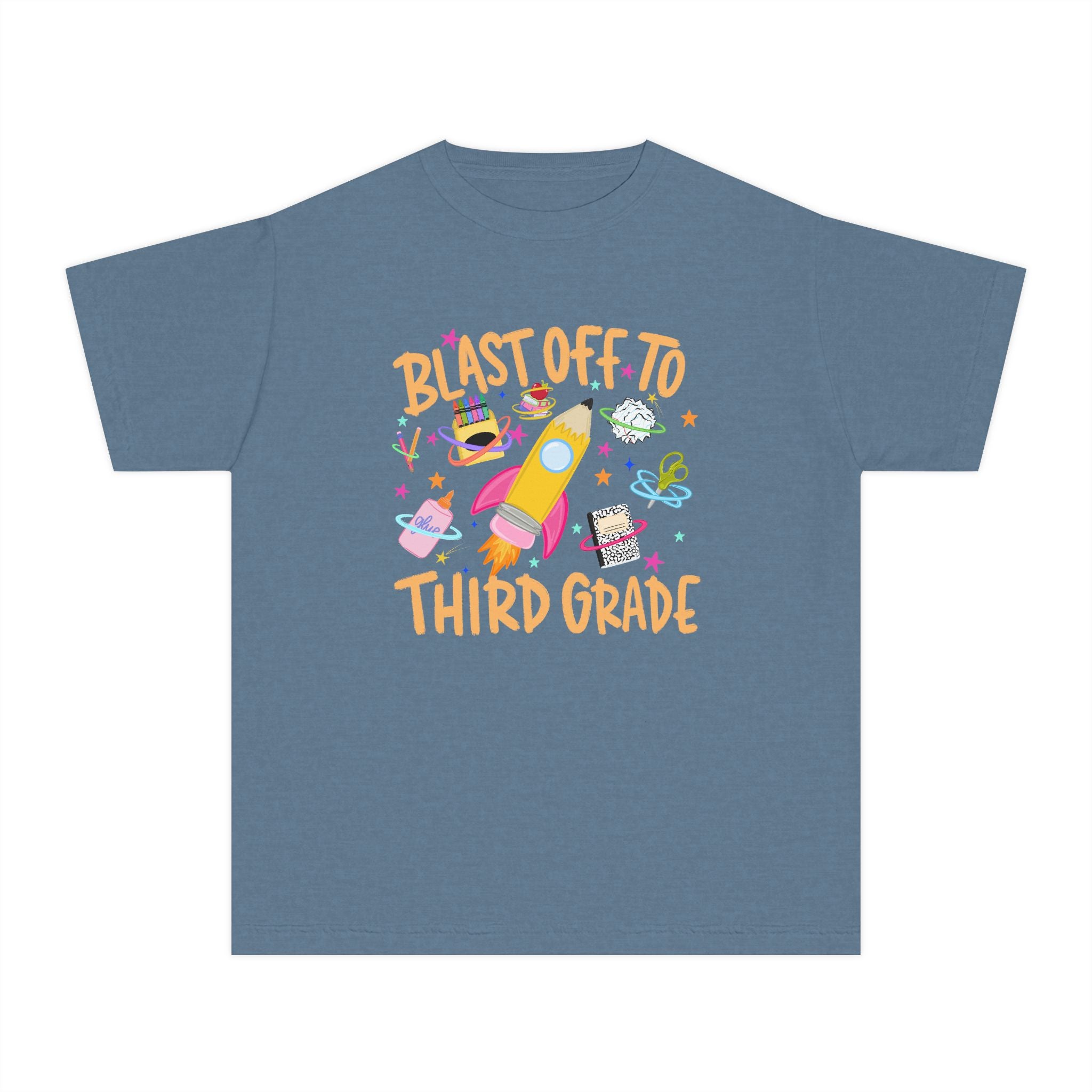 Blast Off to Third Grade Youth T-Shirt — Cute Rocket Back-to-School Tee for Kids