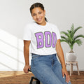 BOO Graphic T-Shirt — Purple Plaid Halloween Tee