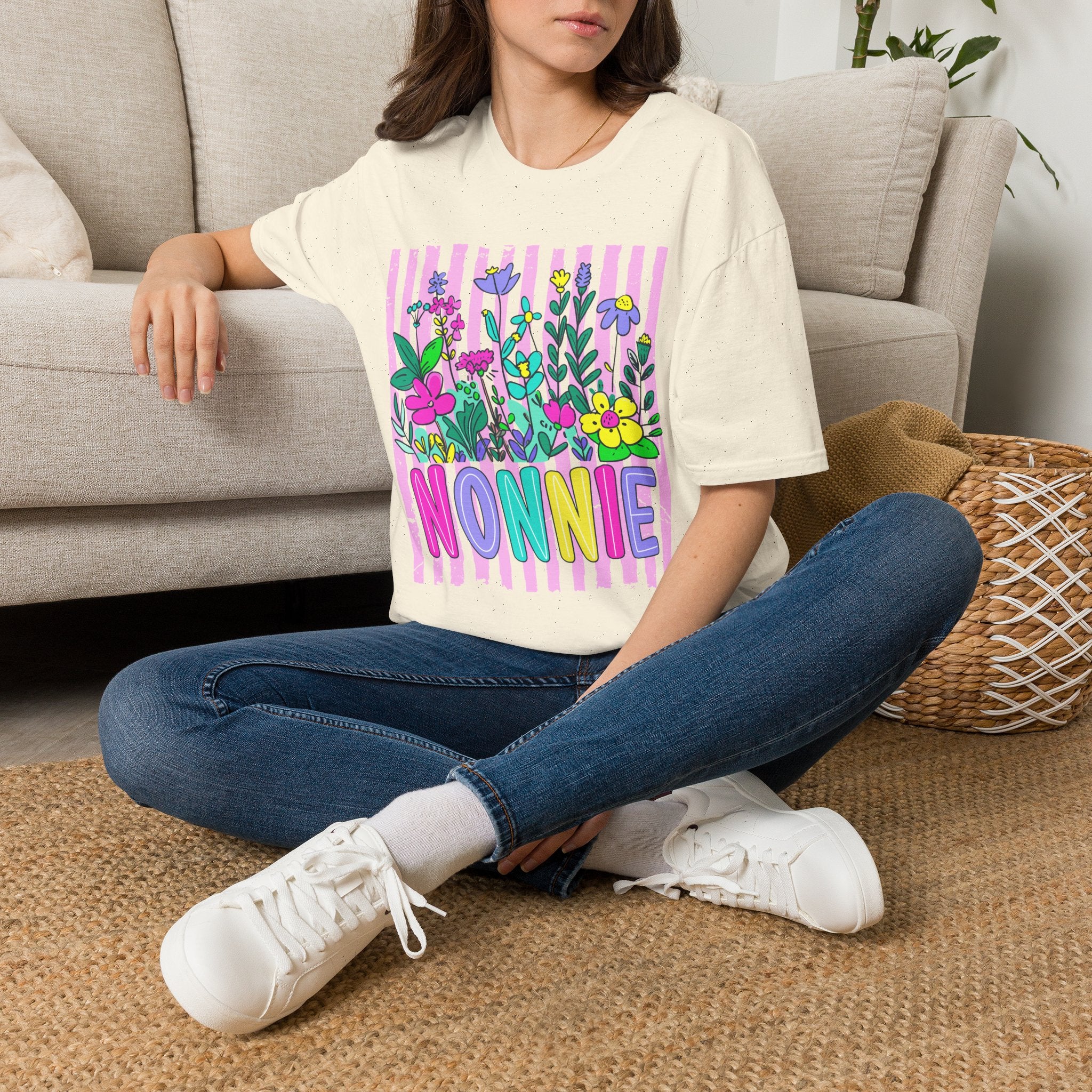 Grandma 'NONNIE' Floral T-Shirt — Colorful Garden Gift for Grandmother