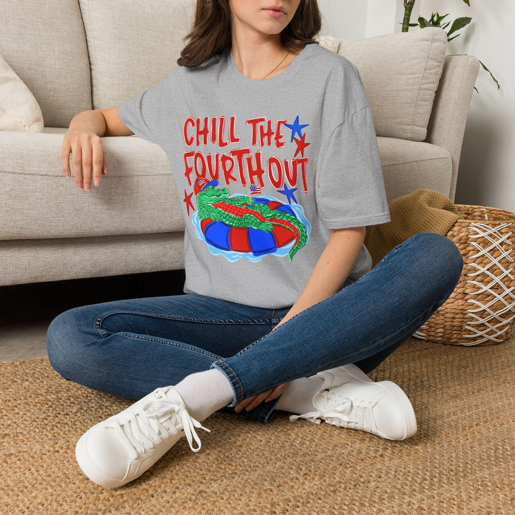 Chill the Fourth Out With Hat T-Shirt — Patriotic Alligator 4th of July Tee
