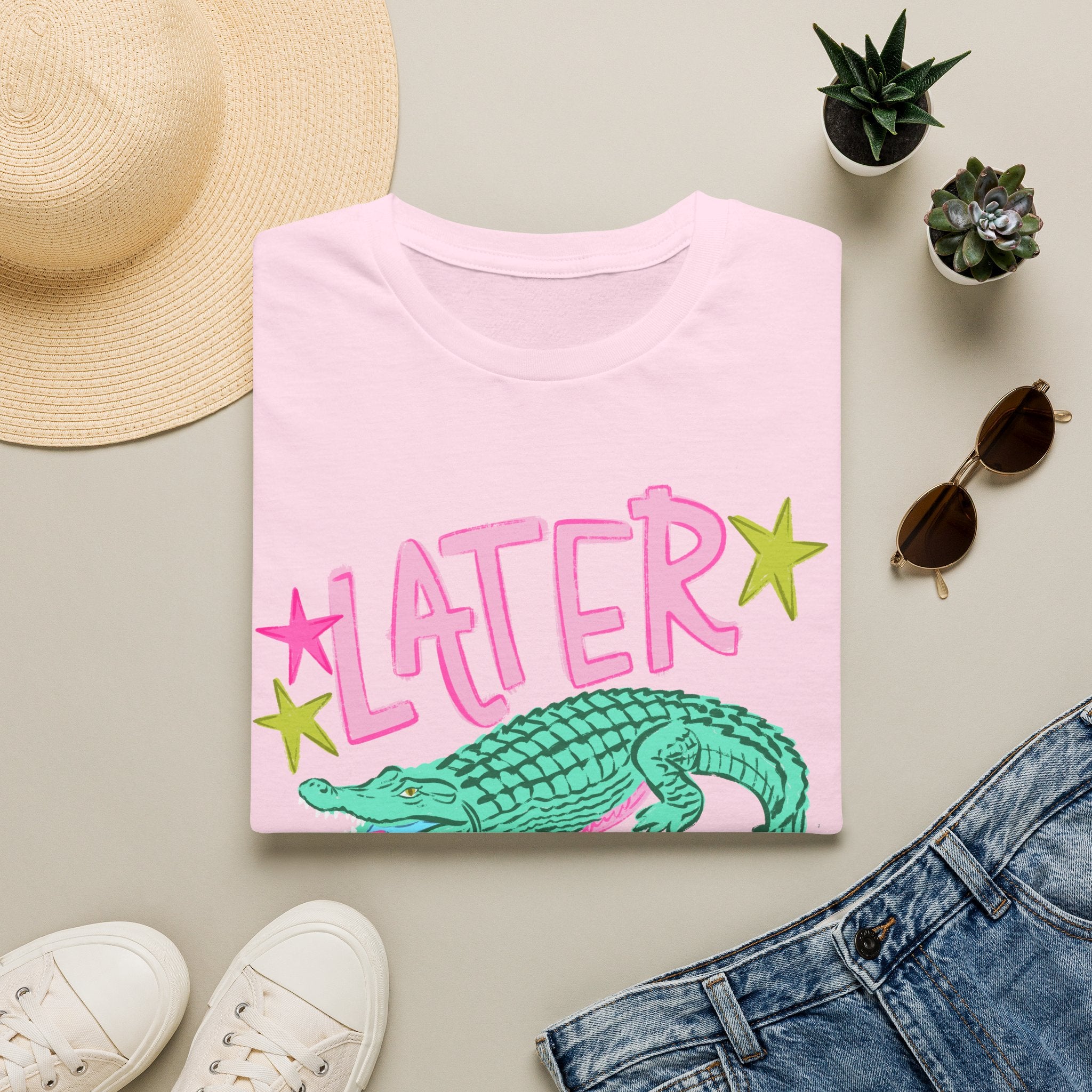 Later Croc Graphic T-Shirt — Retro Pastel Alligator Tee