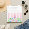Sea Turtle Beach T-Shirt — Pastel Floral Turtle on Pink Stripes