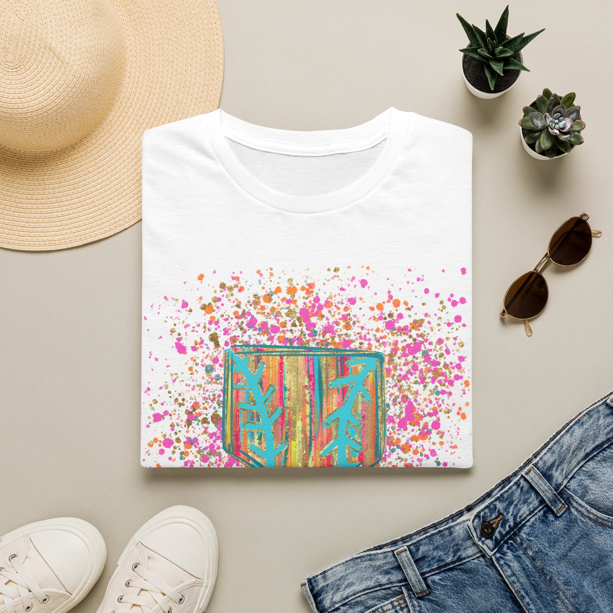 Colorful Floral Shield T-Shirt — Boho Painted Crest Graphic Tee