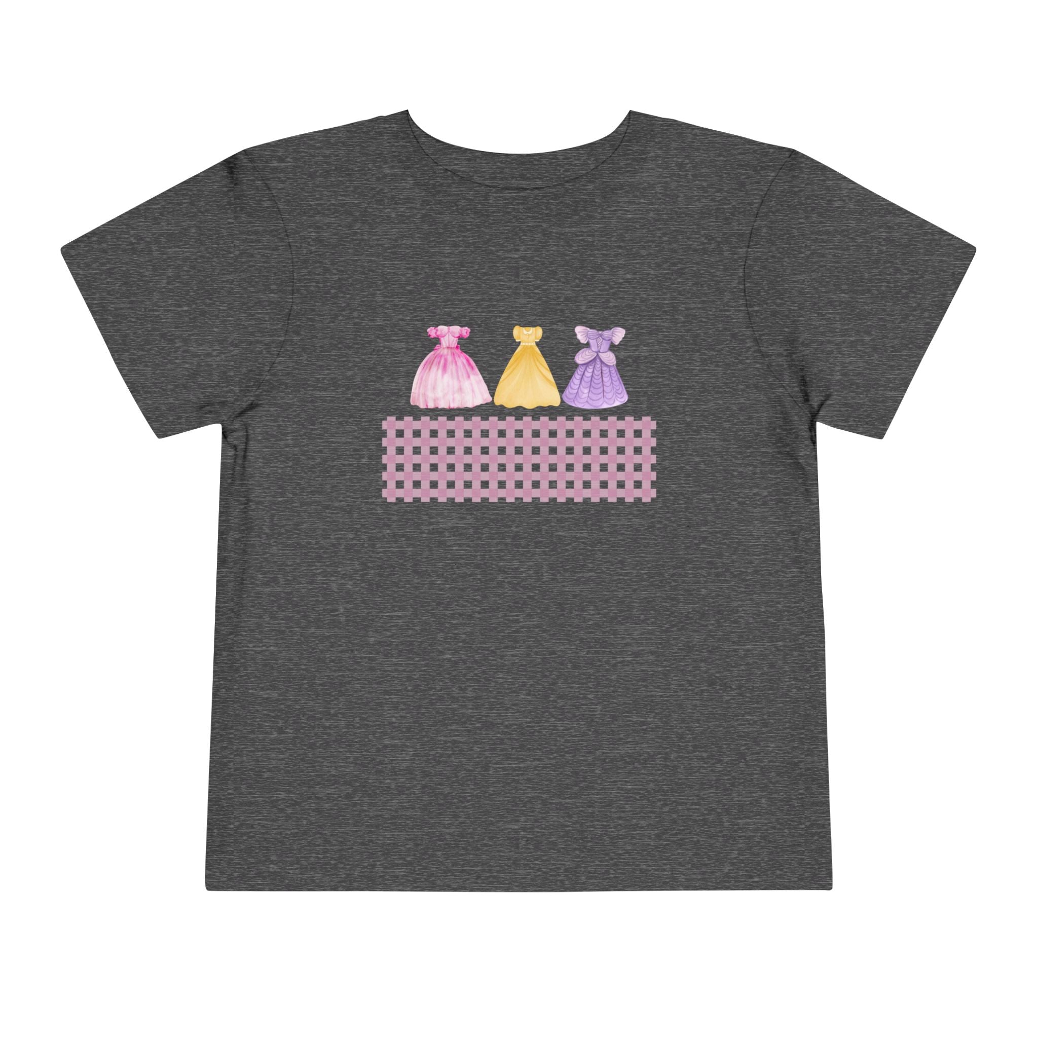 Toddler Tee — Pastel Princess Dresses Graphic (Pink Gingham)