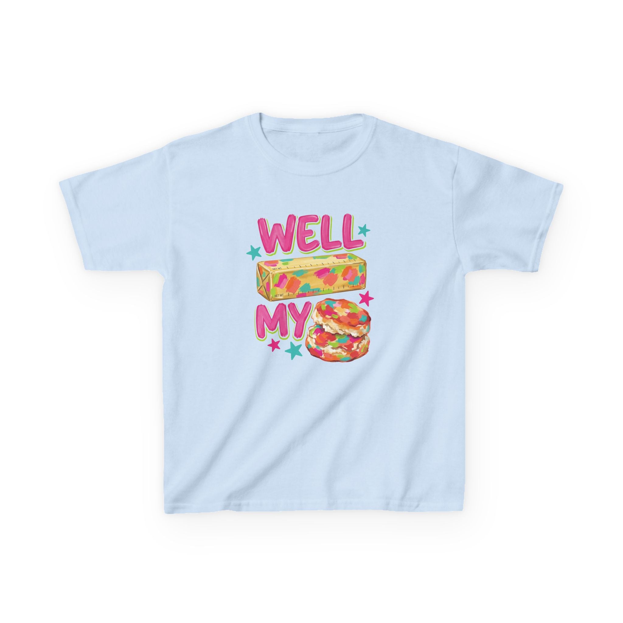 Kids Tee — "Well Butter My Biscuit" Colorful Graphic