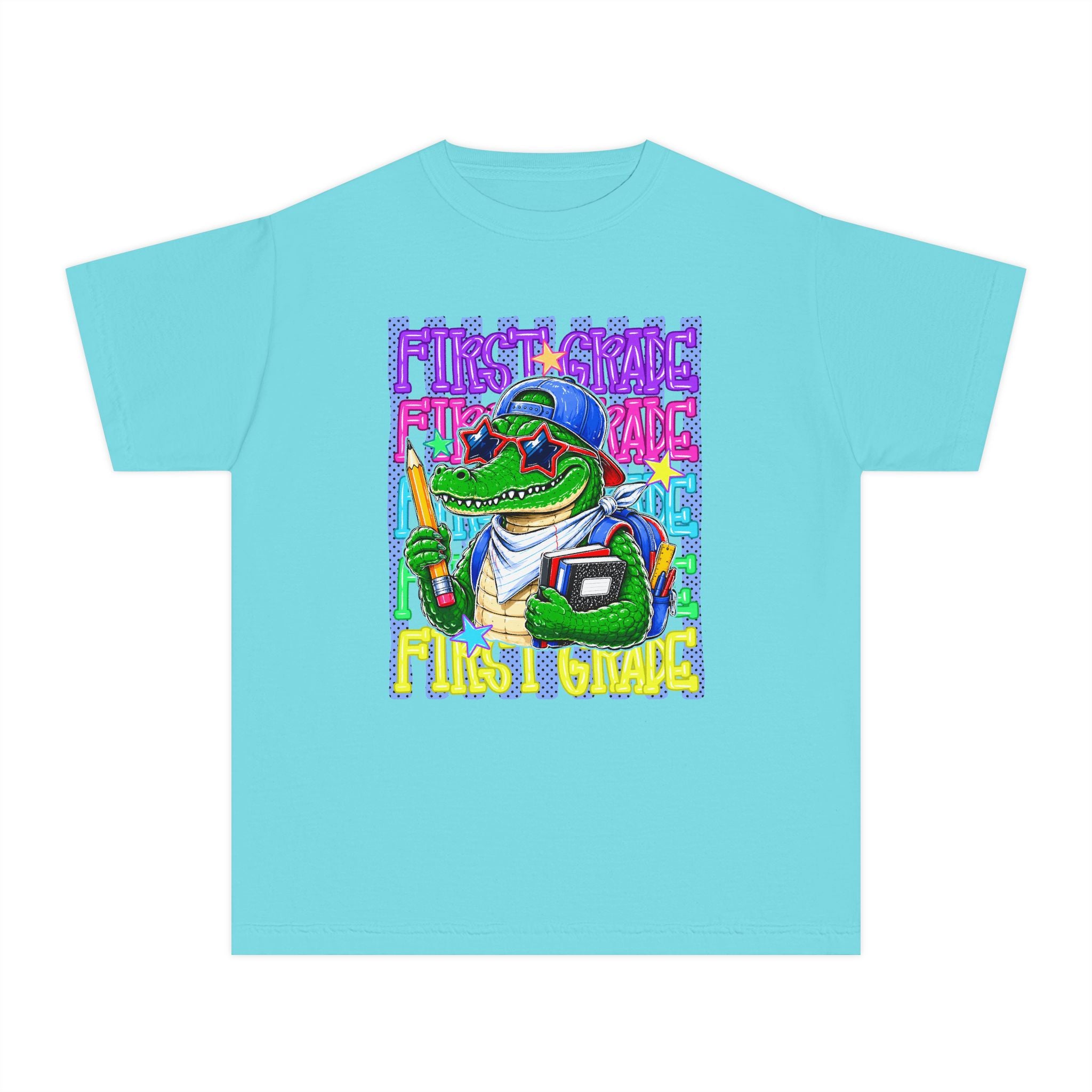 Youth Tee – Cool Crocodile ‘First Grade’ Back-to-School Graphic