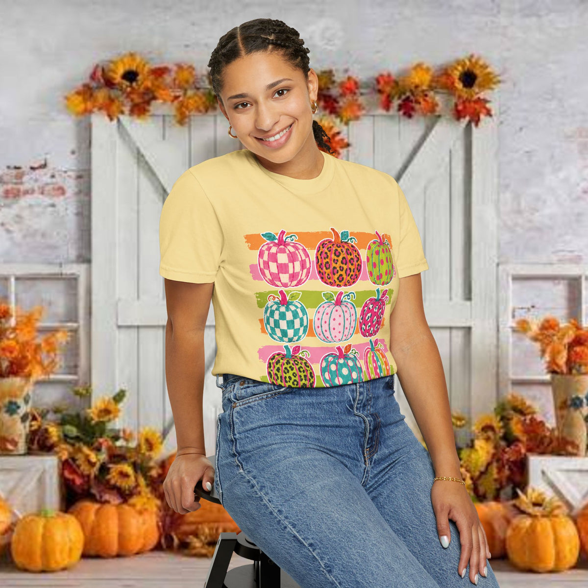 Striped Preppy Neon Fall Pumpkin Bow