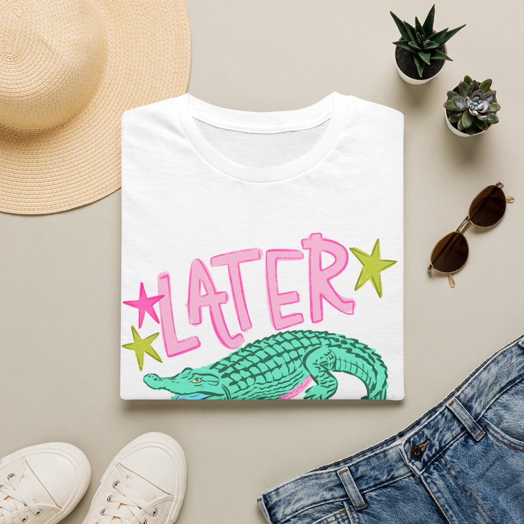 Later Croc Graphic T-Shirt — Retro Pastel Alligator Tee